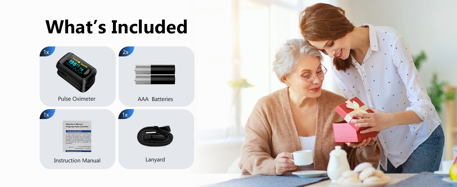 Text reads: 'What's Included' Product package contents display showing electronic device with charging components and instruction manual laid out on white background.