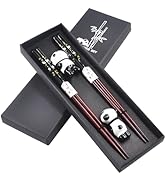 Japanese Chopsticks Set with 2 Ceramic Panda Holders - 9-Inch Elegant Reusable Chopstiks Gift Set...