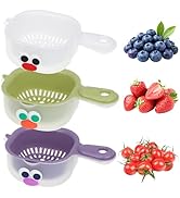 ABOOFAN 3Pcs Fruit Washing Bowl with Strainer, Dual-Layer Small Kitchen Colander with Handle, Veg...
