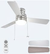 Passky Ceiling Fans with Lights, 42 inch Low Profile Ceiling Fan with Pull Chain and Remote Contr...