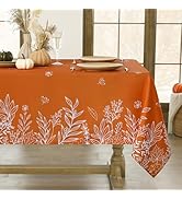Softalker Fall Tablecloth Rectangle 60x84 Inch, Thanksgiving Autumn Harvest Orange Wild Flowers D...