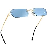 FEISEDY Retro Small Narrow Rimless Sunglasses Clear Eyewear Vintage Rectangle Sunglasses for Wome...