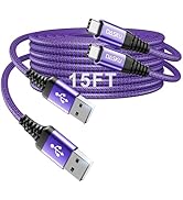 Long USB C Cable 3A Fast Charging, [15FT 2Pack] USB to USB C Cable, USBA to USBC Cable Nylon Brai...