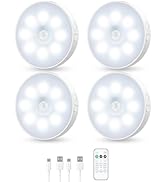 YLXS LED Under Cabinet Lights Wireless Motion Sensor Puck Light, USB Rechargeable Dimmer Step Lig...