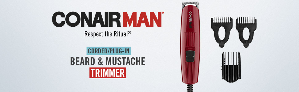 ConairMAN Corded, Plug-In Beard Trimmer, Mustache Trimmer, Trimmer for Men, Mustache Trimmer Men
