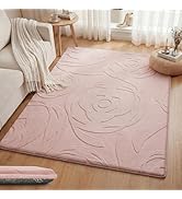 PaPaMat 1.3" Thick Plush Pink Area Rug 59x79 Inch, Fluffy Faux Fur Rose Jacquard Shag Carpet, Sof...
