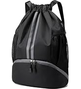 Hoedia Sports Drawstring Backpack - String Swim Gym Bag with Shoes Compartment and Wet Proof Pock...
