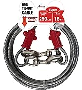 Petest Reflective Tie Out Cable with Crimp Cover for Super Dogs Up to 250 Pounds, 15 Feet
