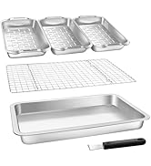 Grill Basket Set, 6-piece Stainless Steel Large Roasting Pan, 16.5" x 11" Pan with Cooling Rack, ...