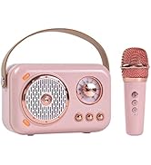 Portable Bluetooth Speaker with Microphone Set,Retro Bluetooth Speaker with Home Karaoke Machine,...