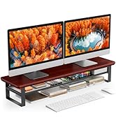 NestNeat Dual Monitor Stand, 35.4 Inch Monitor Stand Riser for 2 Monitors, 2 Tiers Wood Desk Shel...