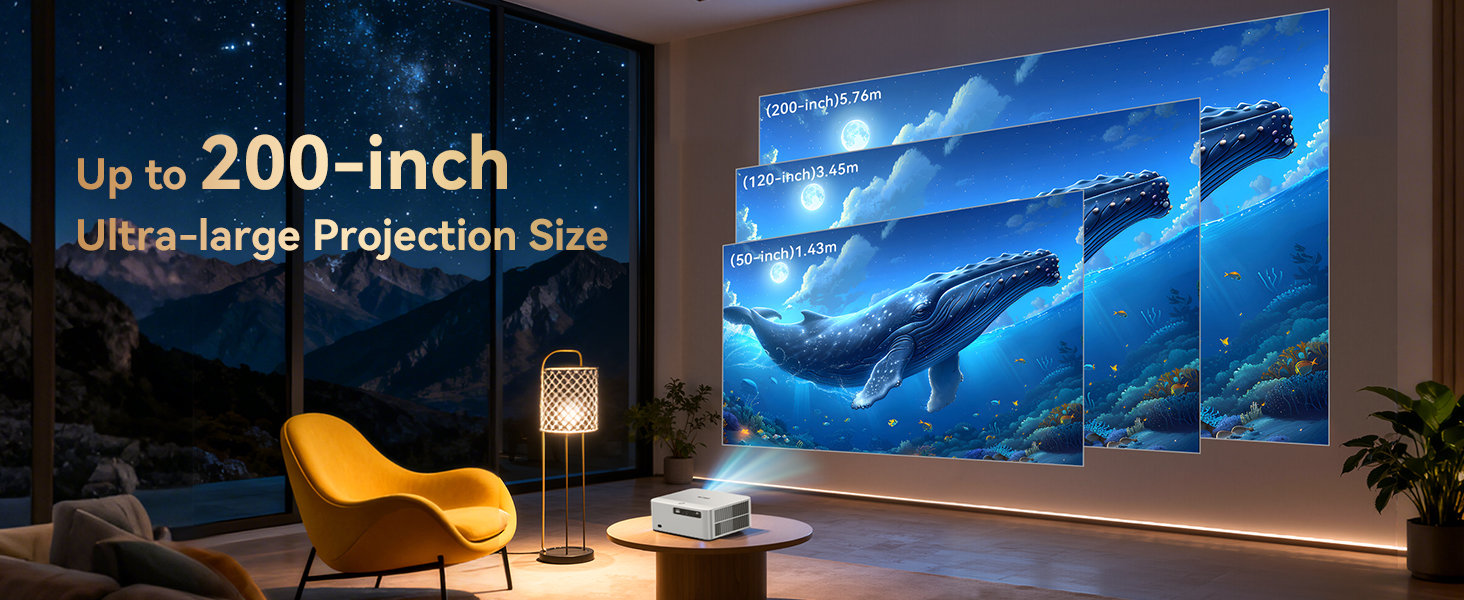Projector, projector with wifi and bluetooth, 4k projector, movie projector, projector for bedroom