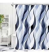 Litabel Blue Black Wavy Ombre Shower Curtain with Luxury Striped Design, Waterproof Quick-Dry Fab...
