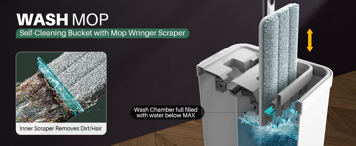Self-Cleaning Bucket with Mop Wringer Scraper 