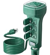 SURAIELEC Outdoor Power Stake Timer Waterproof, Dusk to Dawn Light Timer, 6 Electrical Outlet Pow...