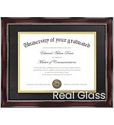 upsimples Diploma Frame 11x14 with HD Glass, Wood Grain with Gold Beading | Mahogany Picture Fram...
