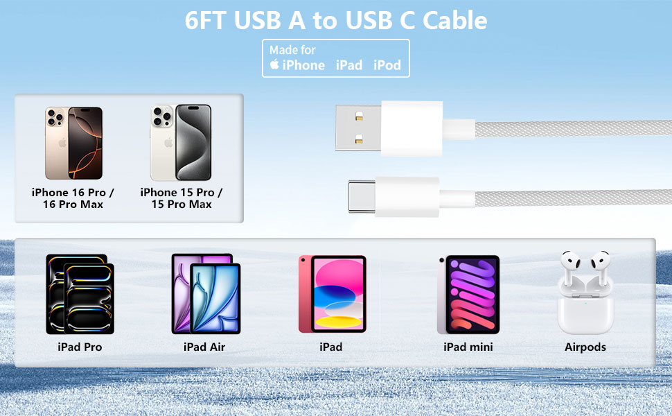 6FT USB A to USB C Cable