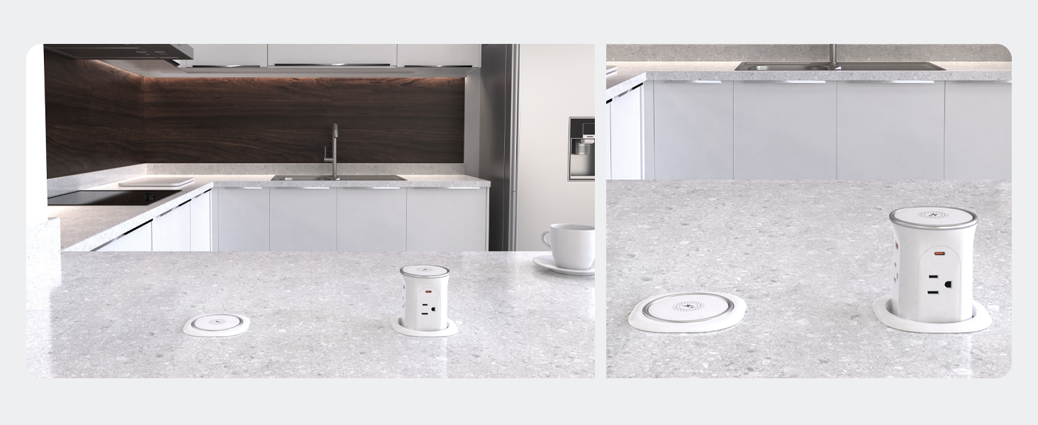 Pop Up Countertop Outlet with 15W Wireless Charger