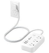 Small Extension Cord 5FT with 3 AC Outlets 3 USB (1 USB), Flat Plug Power Strip Surge Protector 9...