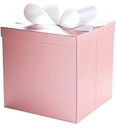 LaRibbons Large Gift Boxes with Lids, 10x10x10 Inches Pink Square Foldable Gift Boxes for Birthda...
