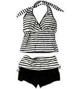 Summer 2 Piece Stripe Beach Bikini Set Y2k Sexy Floral Print Halter Neck Swimsuit Set 2000s Aesth...
