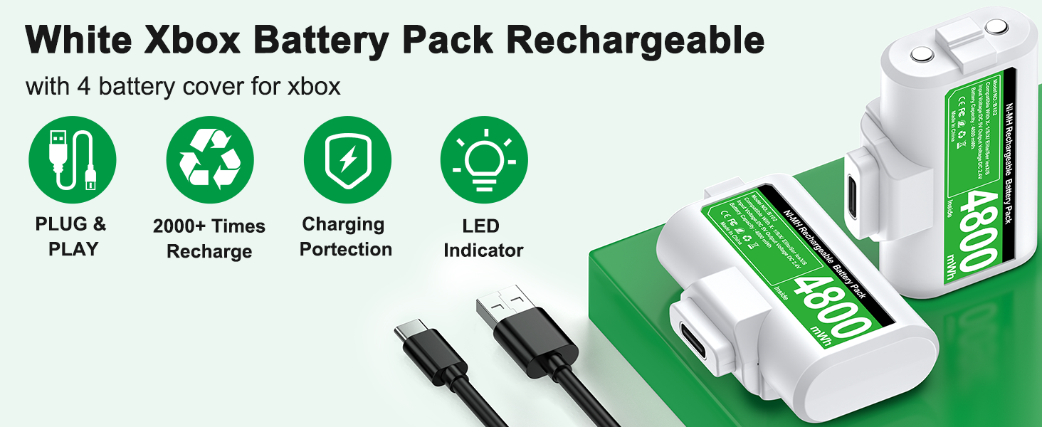 White Xbox Battery Pack Rechargeable