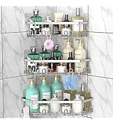 STEUGO Corner Shower Caddy, Shower Organizer Corner Shower Shelf with 12 Hooks,3-Pack Adhesive St...
