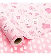 MAYPLUSS Baby Pink Girl Gift Wrap Paper - 17Inch x 33Feet - Cute Kid Pink Snapsuit, Bottle &amp; Bayb...