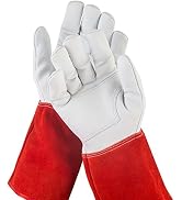 NoCry Long Leather Gardening Gloves - Near Puncture Proof with Extra Long Forearm Protection and ...