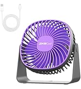ZKSCool Portable Desk Fan with Night Light, 5 Speeds Quiet Battery Operated Fan, 5Hrs USB Recharg...