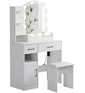 Donext Vanity Desk Set with Large Lighted Mirror and 12 LED Lights, 2 Drawers Vanities Dressing M...