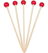 200 Count | KingSeal Bamboo Specialty Cocktail Party Picks, 4.5 Inches, Red Ball Head, Perfect fo...