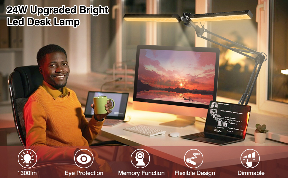 Upgraded Double Head LED Lamps Bright Led Desk Lamp