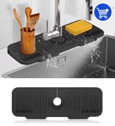 Sink Faucet Mat Splash Guard, 5° Slope Silicone Faucet Draining Mat for Kitchen Sink, 17" x 6" Cu...