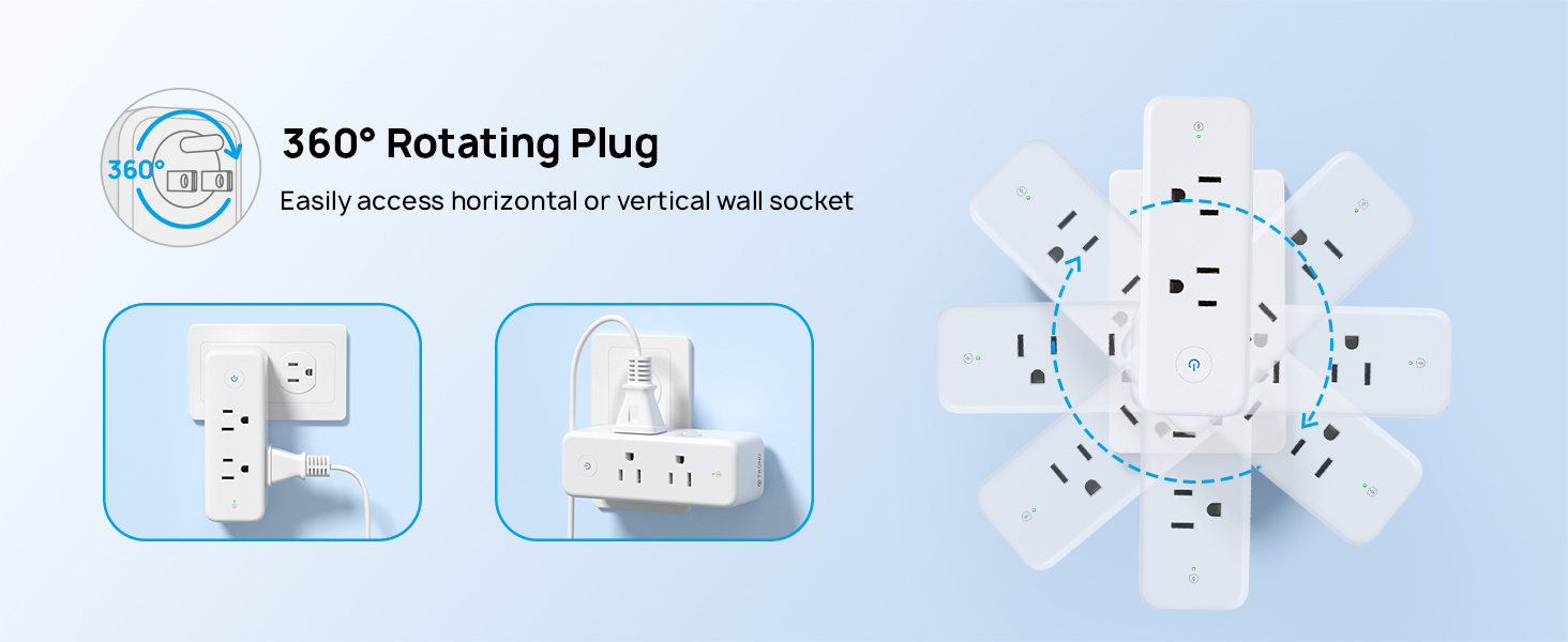 power outlet splitter with 360° rotating plug