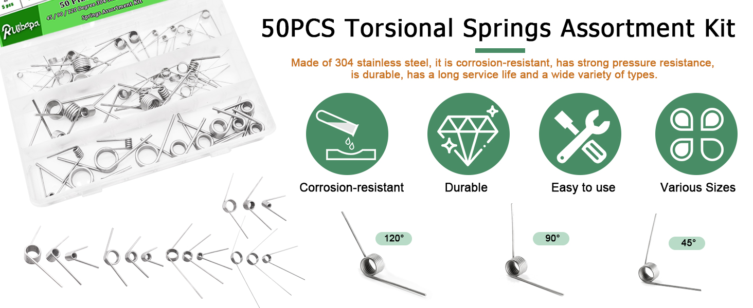 Ruibapa 50Pcs Torsional Springs Assortment Kit 