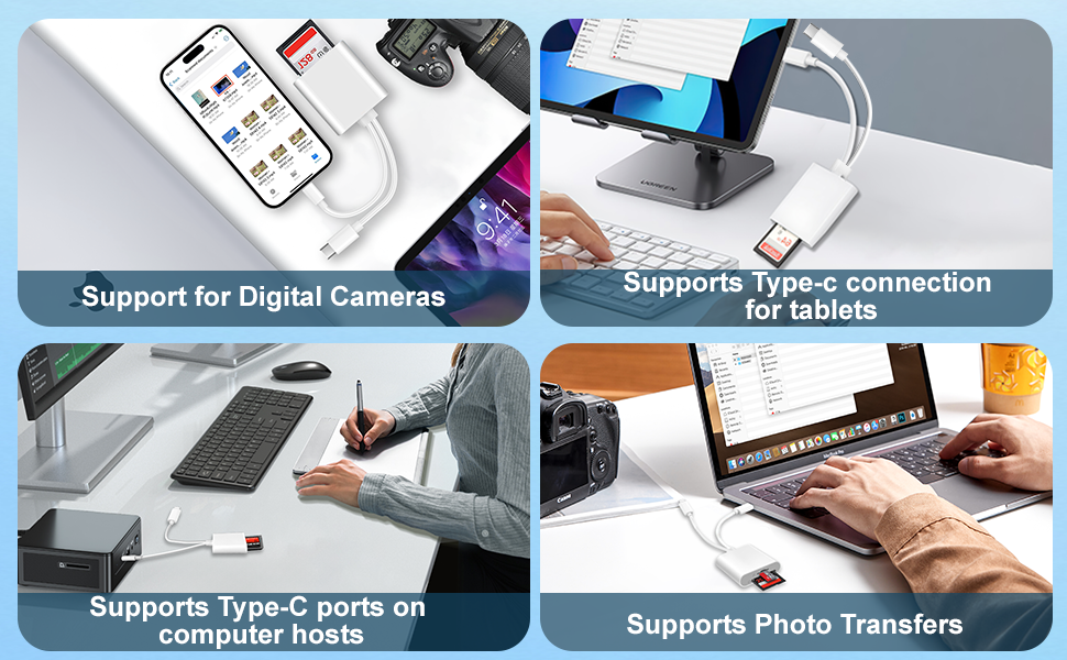 SD Card Reader for iPhone USB C Ipad, Dual Interface Sd Card Adapter Camera Adapter Sd Card Reader