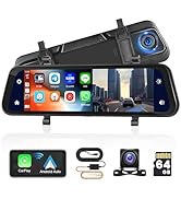 Hikity Mirror Dash Cam Wireless Carplay Android Auto, 9.66” IPS Touchscreen Smart Rear View Mirro...