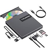 ROOFULL External CD DVD Drive USB 3.0 USB-C with 4*USB Ports and SD/TF Card Slot, Portable CD DVD...