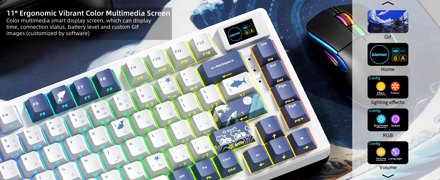 75% Keyboard with Color Multimedia Display Gaming Keyboard