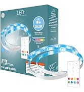 GE LED+ Color Changing LED Light Strip, 8W, Music Syncing Strip Light with Remote, 16ft