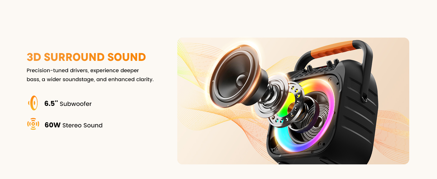 6.5-inch woofer, 60W rated power karaoke speaker