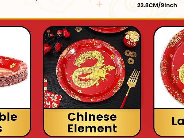 24Pcs Chinese New Year Paper Plates