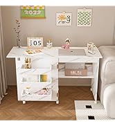 Mephwiuo 4-in-1 Folding Sewing Table with Lockable Wheels – Multi-Functional Craft Station, End T...