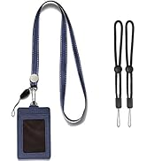 YOUOWO ID Badge Holders with Neck Lanyards,2-Sided Vertical PU Leather ID Card Badge Holder with ...