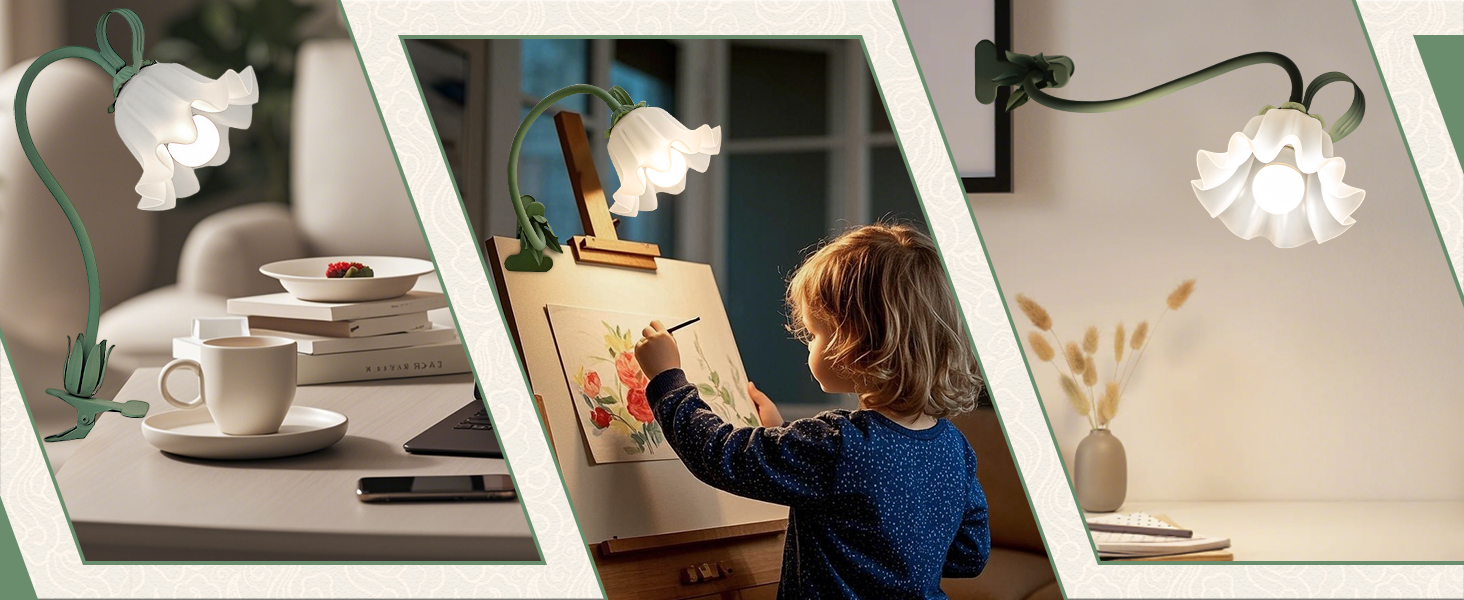 This Flower Reading Lamp with Clip has a flexible gooseneck to ensure a precise range of light