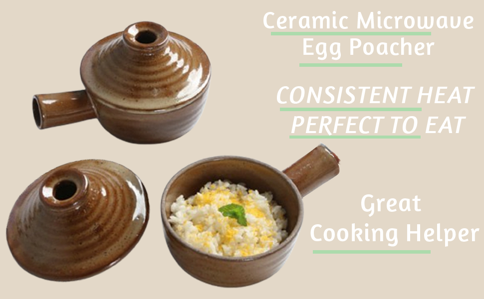 Egg Cooker,microwave egg cooker,Ceramic Microwave Egg Poacher with Dome Chimney Lid and Hollow Hand