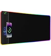 RGB Gaming Mouse Pad with Wireless Charging, 800 * 400 Large, 24 Light Effects, Non-Slip Base, Wa...