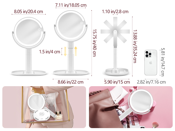 3-in-1: Tabletop, Desk, Hanging, Handheld hanging desk desktop travel handheal mirror