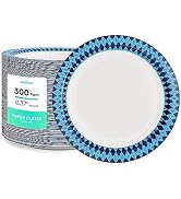 JOLLY PARTY 8.37 inch Disposable Paper Plates, 300 Count Dinner Paper Plates, Soak-Proof Disposab...